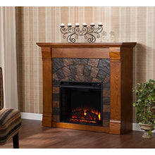 Load image into Gallery viewer, SEI Furniture Elkmont Earth Tone Tile Electric Fireplace, Salem Antique Oak