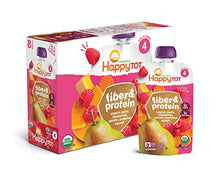 Load image into Gallery viewer, Happy Tot Organics Fiber & Protein Pouch Stage 4 Pears Raspberries Butternut Squash & Carrots, 4 Ounce Pouch (8 Pack)