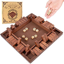 Load image into Gallery viewer, Shut The Box Game Wooden 4 Player, Classic Board Game for Kids & Adults, Educational Math Learning Toy, Table Dice Game for The Party Family or Bar - 12 Inch with 8 Dice