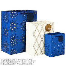 Load image into Gallery viewer, Hallmark Holiday Gift Bags Assorted Sizes (8 Bags: 3 Small 6", 3 Medium 9", 2 Large 13") Navy Blue and Gold Dots, Diamonds and Starry Snowflakes for Christmas, Hanukkah, Weddings, Graduations and More