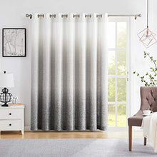 Load image into Gallery viewer, Ombre Window Door Curtain 100" Extra Wide Linen Ombre Gradient Print on Rayon Blend Fabric Treatment for Sliding Patio Door with 14 Grommets, Cream White to Light Gray, 100" x 84", 1 Panel