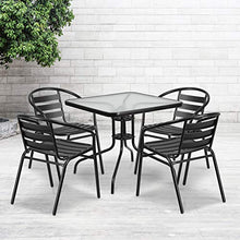 Load image into Gallery viewer, Flash Furniture 31.5'' Square Glass Metal Table with 4 Black Metal Aluminum Slat Stack Chairs