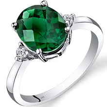 Load image into Gallery viewer, 14K White Gold Created Emerald Diamond Ring 2.50 Carat Oval Cut