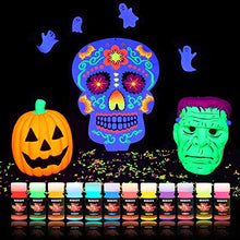 Load image into Gallery viewer, HXDZFX Glow in The Dark Paint UV Paint(Set of 12 Bottles 20g. Each) Safe Non-Toxic for Slime,Nails,Epoxy Resin,Acrylic Paint,Halloween,Fine Art and DIY Crafts