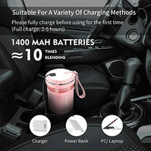 Load image into Gallery viewer, KLOUDI Portable Blender, Cordless Personal Blender Juicer, Mini Mixer, Waterproof Smoothie Blender With USB Rechargeable, BPA Free Tritan 300ml, Home, Office, Sports, Travel, Outdoors Pink