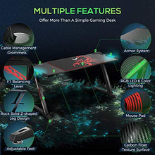 Load image into Gallery viewer, EUREKA ERGONOMIC Z60 Gaming Desk 60'' Z Shaped Large PC Computer Gaming Desks Tables with RGB LED Lights Controller Stand and Mouse Pad for E-Sport Racing Gamer Pro Home Office Gift