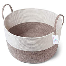 Load image into Gallery viewer, Luxury Little XXXL Nursery Storage Basket :: 100% Cotton Rope Hamper with Handles :: Sturdy Baby Bin Organizer for Laundry Toys Blankets Pillows :: 22 x 22 x 14 Off White/Beige