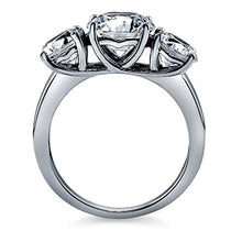 Load image into Gallery viewer, BERRICLE Rhodium Plated Sterling Silver Round Cubic Zirconia CZ 3-Stone Anniversary Engagement Ring 3.72 CTW Size 6.5