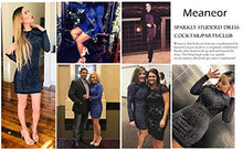 Load image into Gallery viewer, Meaneor Women's Black Bodycon Dresses Long Sleeve Sequin Party Cocktail Dress Black S