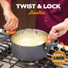 Load image into Gallery viewer, Gotham Steel 5 Quart Stock Multipurpose Pasta Pot with Strainer Lid & Twist and Lock Handles, Nonstick Ceramic Surface Makes for Effortless Cleanup with Tempered Glass Lid, Dishwasher Safe, Graphite