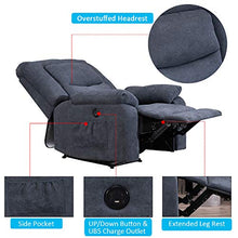 Load image into Gallery viewer, IPKIG Power Recliner Chair with Heat and Massage, Linen Recliner Sofa Chairs with USB Port for Adults for Living Room Bedroom (Blue)