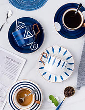 Load image into Gallery viewer, Jusalpha Japanese style hand printed- 7oz Fine China Tea Cup/Coffee Cup With Spoon and Tray/Saucer Set, Tableware, Serve of 4, TCS25