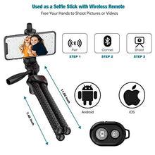Load image into Gallery viewer, Phone Tripod Flexible Upgraded, 11" Portable Cell Phone Camera Travel Tripod Stand with Wireless Remote Shutter and Universal Phone Mount, Compatible with iPhone, Android Phones, Sports Camera GoPro