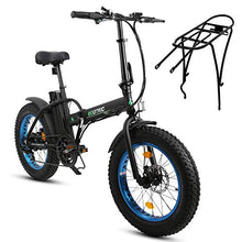 Load image into Gallery viewer, ECOTRIC Electric Fat Tire Bicycle Folding Bike 36V 12Ah 500W Lithium Battery Beach Snow Mountain 20" Ebike Moped - Extra Free Rear Rack(Black&Blue)