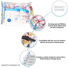 Load image into Gallery viewer, 20 Premium Heavy Duty Reusable Vacuum Seal Storage Bags with Free Pump| Waterproof High Strength Double Zip Seal| Travel Space Savers for Clothes Comforters Towels Beddings Blankets| 80% More Space!