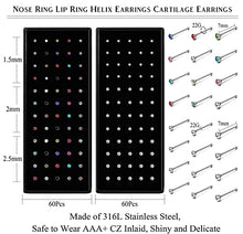 Load image into Gallery viewer, UBGICIG 220PCS Nose Piercing Jewelry Nose Studs for Women Men Stainless Steel Nose Ring Bone Studs Piercing 20G-22G 1.5mm 2mm 2.5mm