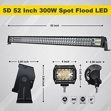 Load image into Gallery viewer, FEELON 5D 52'' inch LED Light Bar + 4'' White/Amber Yellow LED Pods Strobe Fog Light Spot Flood Offroad with Upper Windshield Mounting Brackets and Switch Wiring Harness Fit 1987-1995 Wrangler YJ