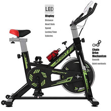 Load image into Gallery viewer, Indoor Cycling Bike Stationary Bicycle, Abdominal Exercise Machine w/LCD Monitor and Ipad holder for Home Cardio Workout, Adjustable Seat and Handlebar (Black)