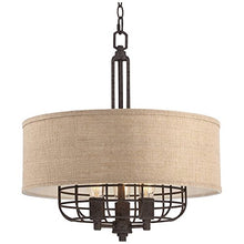 Load image into Gallery viewer, Tremont Rust Cage Pendant Chandelier 20" Wide Industrial Rustic Tan Burlap Drum Shade 3-Light Fixture for Dining Room House Foyer Kitchen Island Entryway Bedroom Living Room - Franklin Iron Works