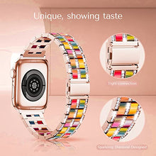 Load image into Gallery viewer, Jewelry Metal Band Compatible with Apple Watch Band 38mm 40mm 41mm 42mm 44mm 45mm iWatch Series 7/6/5/4/3/2/1/SE, Women Rhinestones Resin Wristband Bling Diamond Bracelet (42mm/44mm/45mm, B-Rose Gold)