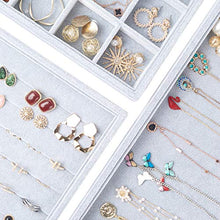 Load image into Gallery viewer, UIUIX Stackable Velvet Jewelry Trays Organizer for Drawer, Velvet Jewelry Storage Display Trays, Earring Necklace Bracelet Ring Organizer, Set of 4 (Grey)