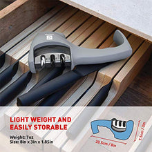 Load image into Gallery viewer, Kitchen Knife Sharpener - 3 Stage Knife Sharpening Tool Sharpens Chef's Knives - Kitchen Accessories Help Repair, Restore and Polish Blades Quickly, Food Safety Cut Resistant Glove Included, Gray