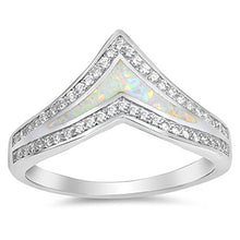 Load image into Gallery viewer, Wide Chevron White Simulated Opal Thumb Ring New .925 Sterling Silver Band Size 12