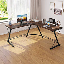 Load image into Gallery viewer, Corner Side L Shaped Table, Home Office Computer Desk with Small Desktop Shelf, Study Writing Desk with Round Fillet Edge, Desks for SOHO, Gaming Workstation with Monitor Stand (Rustic Brown)