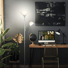 Load image into Gallery viewer, Brightech Sky Dome Plus - Super Bright LED Torchiere & Reading Floor Lamp - Dimmable Modern Standing Pole Lamp for Office, Living Room – Tall Mother-Daughter Lights for Bedroom Night Lighting – Silver