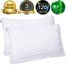 Load image into Gallery viewer, Cooling Bed Pillows for Sleeping 2 Pack Shredded Memory Foam Pillows Adjustable Cool BAMBOO Pillow for Side Back Stomach Sleepers - Luxury Gel Pillows Queen Size Set of 2 with Washable Removable Cover
