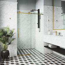 Load image into Gallery viewer, VIGO VG6044MGCL6076 2.75"L -60.0"W -76.0"H Elan Cass Aerodynamic Frameless Sliding Shower Door with Clear Tempered Glass and Stainless Steel Hardware in Matte Gold Finish with Reversible Handle