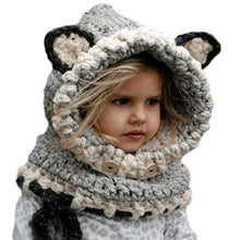 Load image into Gallery viewer, Kids Knitted Hat Autumn Winter Cute Children’s Fox Cat Wool Hat Hand-Woven Warm Earmuffs Cape Caps Unisex (Gray)