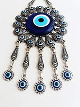 Load image into Gallery viewer, Erbulus Turkish Glass Blue Evil Eye Wall Hanging Ornament with Flower Design - Metal Home Decor - Turkish Nazar Bead Amulet - Protection and Good Luck Charm Gift in a Box