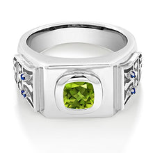 Load image into Gallery viewer, Gem Stone King 2.49 Ct Green Peridot Blue Created Sapphire 925 Sterling Silver Men's Ring (Size 10)