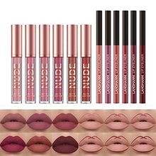 Load image into Gallery viewer, LANGMANNI 6 Matte Lipstick with 6 Lipliners Durable Lip Gloss Long-Lasting Non-Stick Cup Not Fade Waterproof High Pigmented Velvet Lipgloss Kit Beauty Cosmetics Makeup Gift for Girls(12PCS)