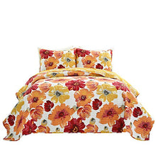 Load image into Gallery viewer, Lush Decor 16T005051 Leah Quilt Floral 3 Piece Reversible, King, Red & Orange