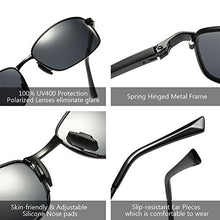 Load image into Gallery viewer, Men's Polarized Sunglasses Rectangular Metal Frame Classic Style Large Size by ZHILE (Black, Grey)