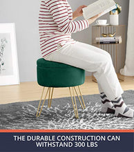 Load image into Gallery viewer, Ornavo Home Modern Round Velvet Storage Ottoman Foot Rest Stool/Seat with Gold Metal Legs & Tray Top Coffee Table - Emerald Green