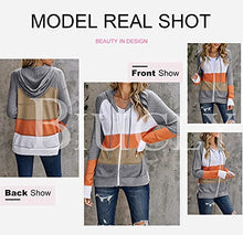 Load image into Gallery viewer, Biucly Womens Stripes Color Block Knit Sweater Zip Up Hoodies Long Sleeve Lightweight Drawstring Jacket Pullover Sweatshirts Sweaters Fall Winter,US 4-6(S),Grey