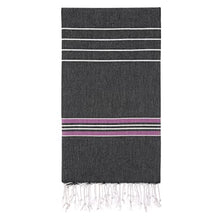 Load image into Gallery viewer, Cacala Pestemal Turkish Bath Striped Towels 37x70 %100 Cotton Black-Lilac (MULTI-PES-PARADISE-BLACK)