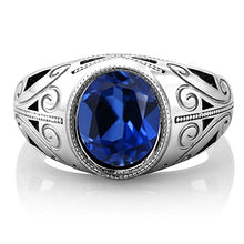 Load image into Gallery viewer, Gem Stone King 925 Sterling Silver Oval Blue Simulated Sapphire Men's Ring 6.13 Ct (Size 13)