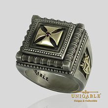 Load image into Gallery viewer, Knight Templar Masonic Cross Handmade Men Signet Ring Sterling Silver 925 Solid Yellow Gold 14K KTR 018SYG14K (12)