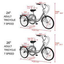 Load image into Gallery viewer, Adult Tricycles Three Wheel Trike Bike Cruiser 7 Speed, Adult Trikes 24 inch Wheels Low Step-Through with Cargo Basket/Full Assembly Tool for Women, Men, Seniors (Cool Red, 26'' Wheel)