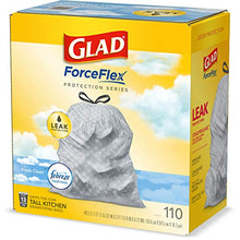 Load image into Gallery viewer, Glad ForceFlex Tall Kitchen Drawstring Trash Bags – 13 Gallon Trash Bag, Fresh Clean scent with Febreze Freshness – 110 Count (Package May Vary)