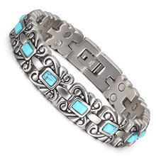 Load image into Gallery viewer, Wollet Jewelry Healthy Antique Style Blue Turquoise Magnetic Therapy Bracelets for Women