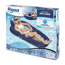 Load image into Gallery viewer, Aqua Luxury Water Lounge, X-Large, Inflatable Pool Float with Headrest, Backrest & Footrest, Navy/Light Blue