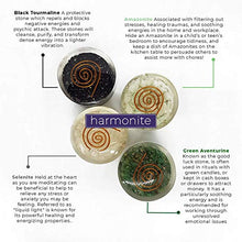 Load image into Gallery viewer, 4 Meditation Crystals and Healing Stones, 5G emf Protection and Relaxation Gift Set. Black Tourmaline, Green Aventurine, Selenite and Amazonite Stress Relief, Self Care Orgonite Healing Crystals