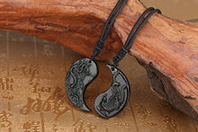 Load image into Gallery viewer, COAI Black Obsidian Dragon and Phoenix Yin Yang Pendant Necklaces for Couples