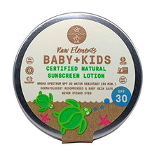 Load image into Gallery viewer, Raw Elements Baby + Kids SPF 30 Organic Sunscreen Lotion Non-Nano Zinc Oxide, Reef-Safe, Cruelty-Free, Gentle and Moisturizing, Zero Waste Tin, 3oz