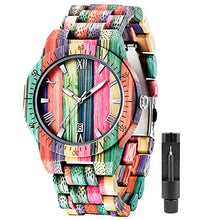 Load image into Gallery viewer, Men Watches with Handmade Colorful Bamboo Wood Watch Analog Quartz Wooden Watch for Men